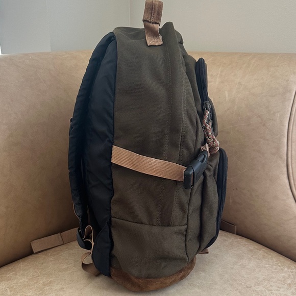 Timberland Canvas Backpack Olive Green/Brown Leather Vintage Hiking Outdoors - Picture 3 of 16